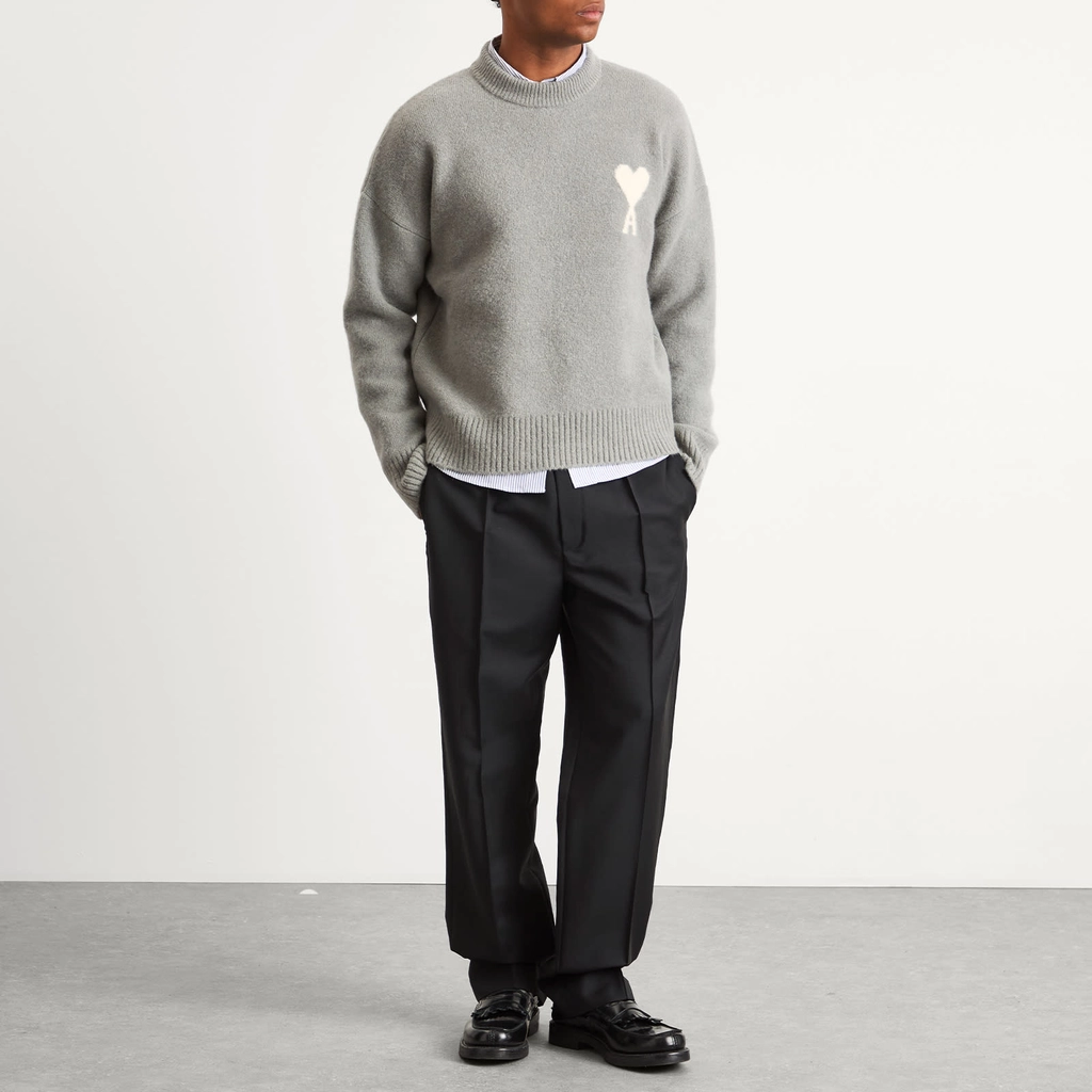 AMI Paris Men's Alpaca Knit ADC Crew Neck Jumper Gris/Ecru